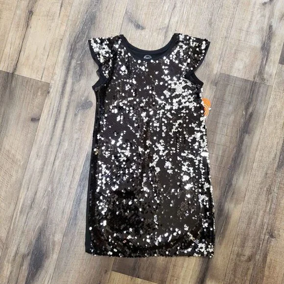 white christmas dresses Interstella Sequin Long Sleeve Mini Dress Black